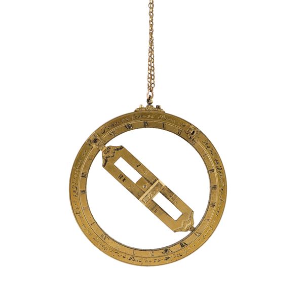 Anello solare equinoziale in ottone. Probabilmente Germania, XVII-XVIII secolo