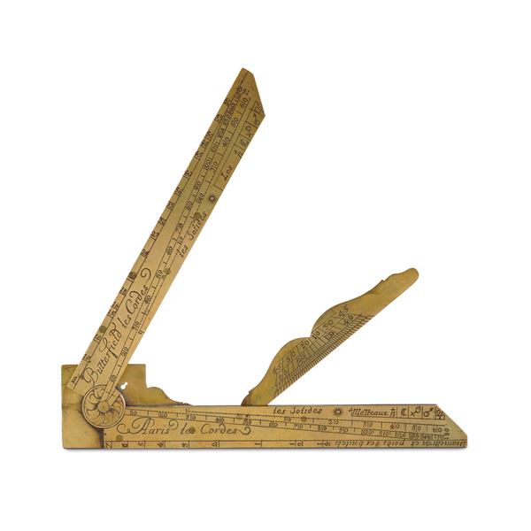 Compasso di proporzione in ottone. Firmato Butterfield a Paris. XVIII secolo