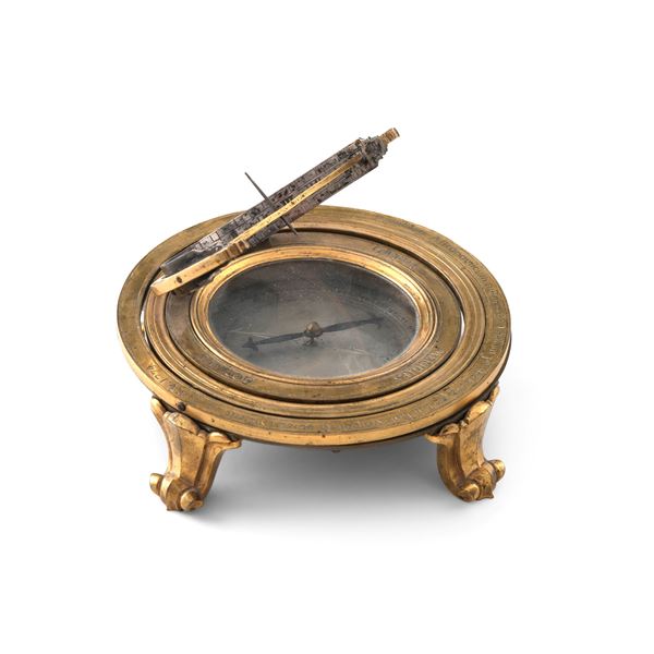 Orologio solare equinoziale da tavolo in ottone, datato 1774
