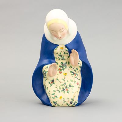 Figura di Madonna in preghiera, terraglia a colaggio policroma