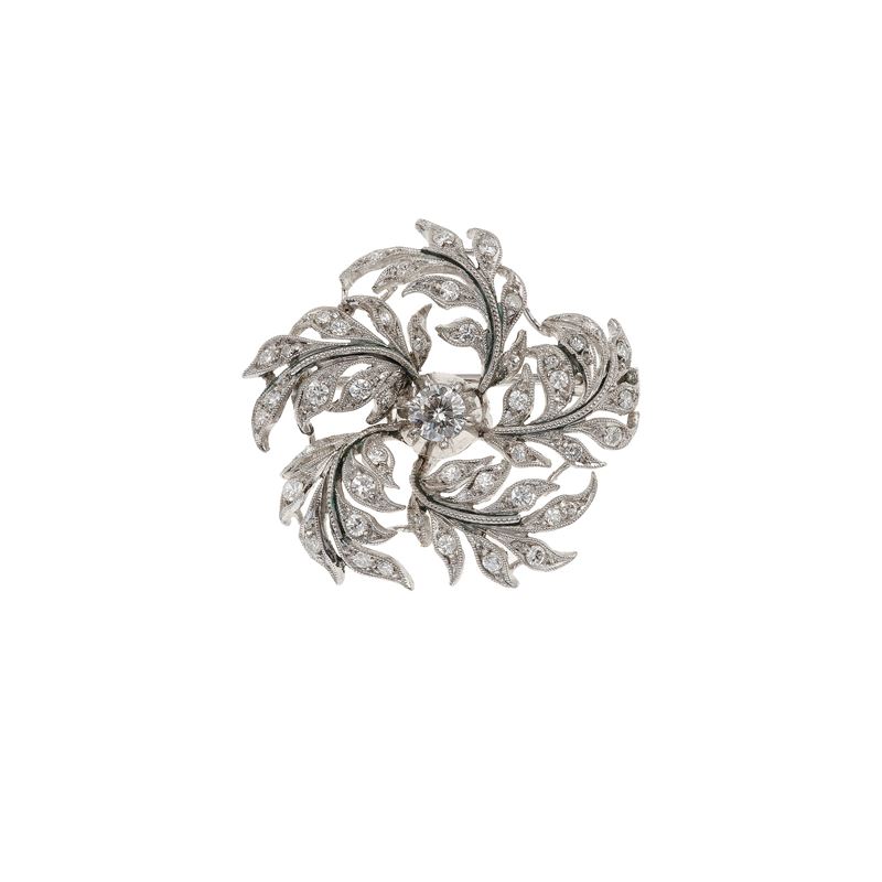 Diamond and platinum brooch  - Auction Fine Jewellery - Cambi Casa d'Aste