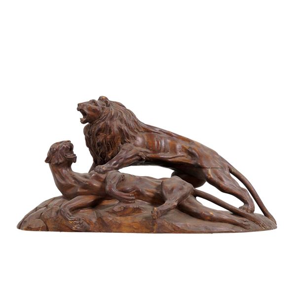 Scultore del XX secolo Leone e leonessa