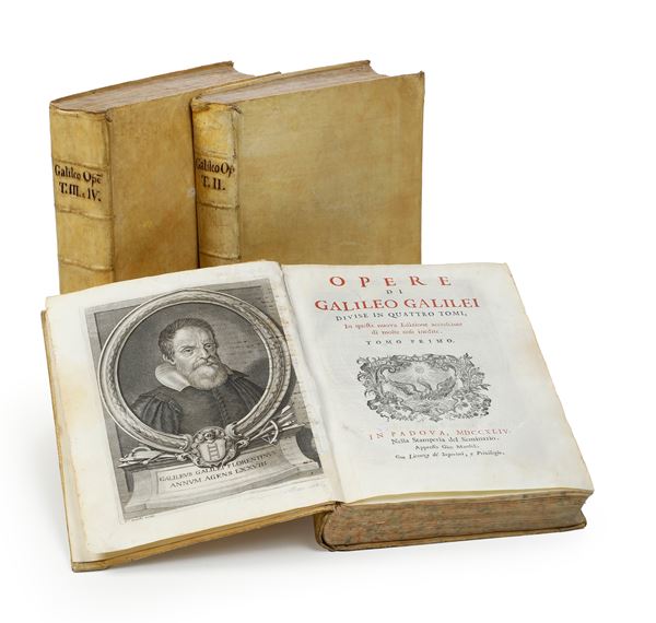 Galilei Galileo (1564-1642) Opere di Galileo Galilei divise in quattro tomi..  In Padova, nella stamperia del seminario, appresso Gio. Manfre, 1744