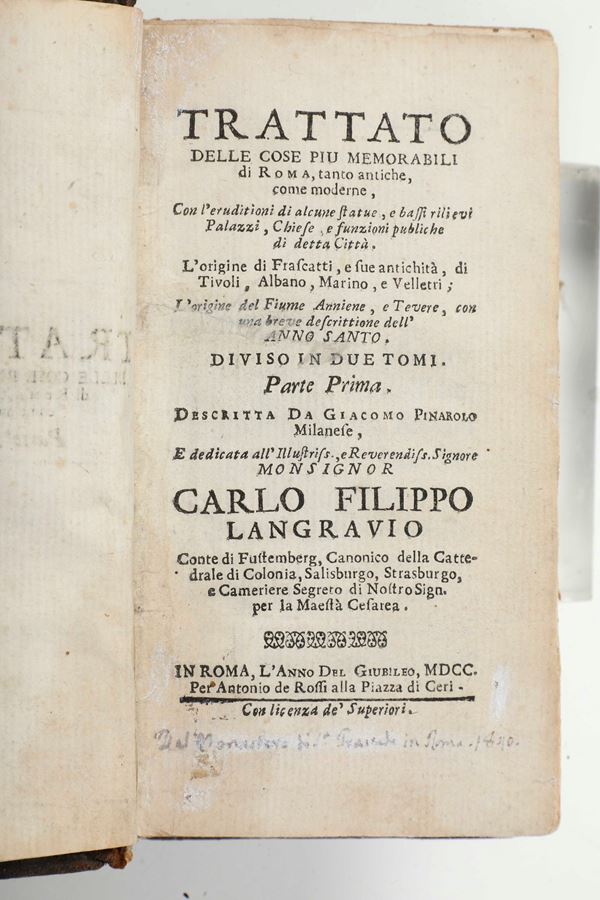 Carlo Filippo Langravio, Conte di Fustemberg Trattato delle cose più memorabili di Roma.. In Roma, per Agostino de Rossi, 1700