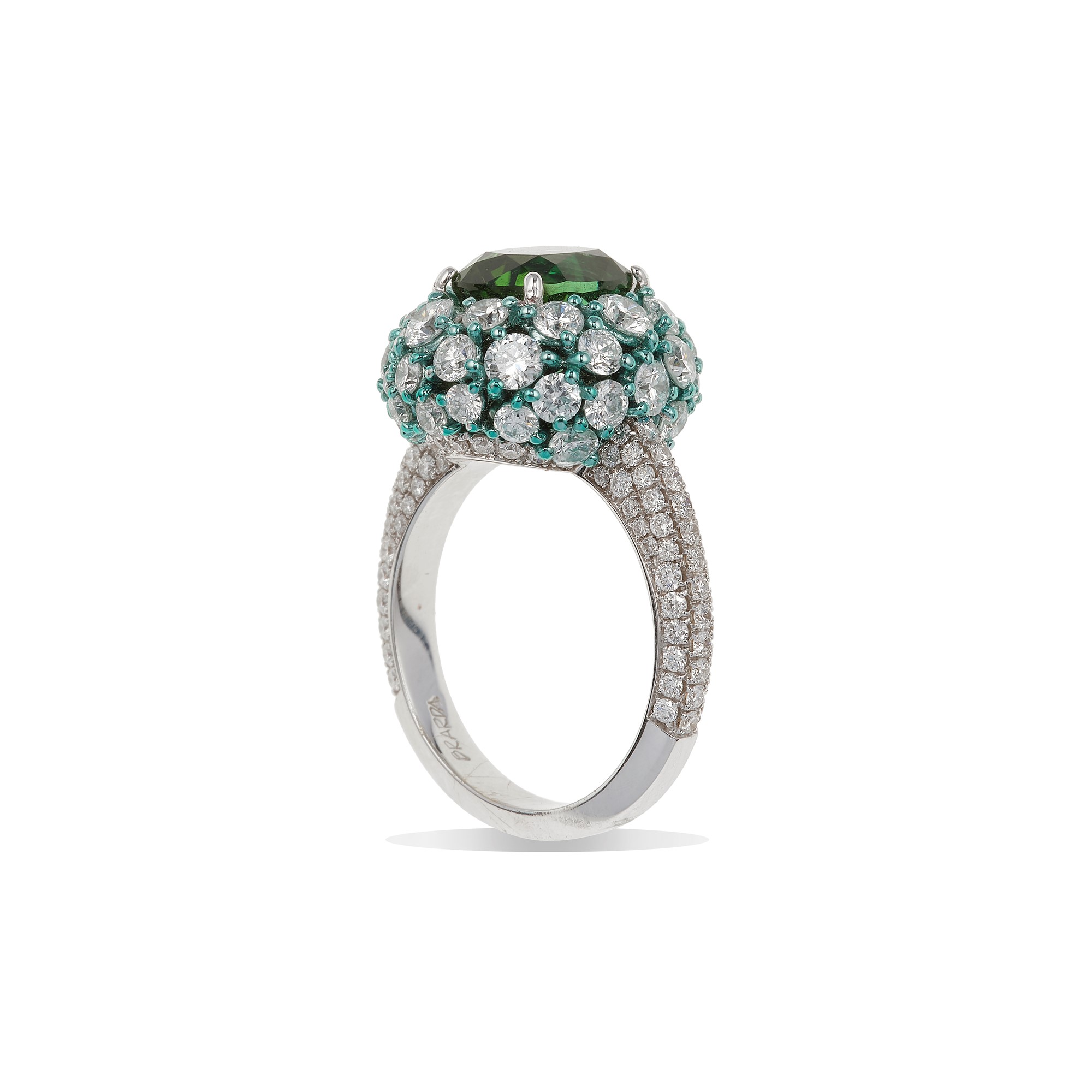 Brarda. "globo" Anello con Tormalina di Ct 2.90 e Diamanti per Ct 3.36