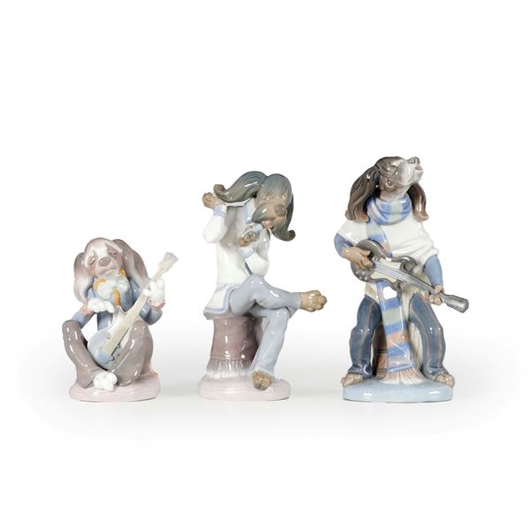 Tre cani musicisti. Spagna, Tavernes Blanques (Valencia), Manifattura Lladro, XX secolo.