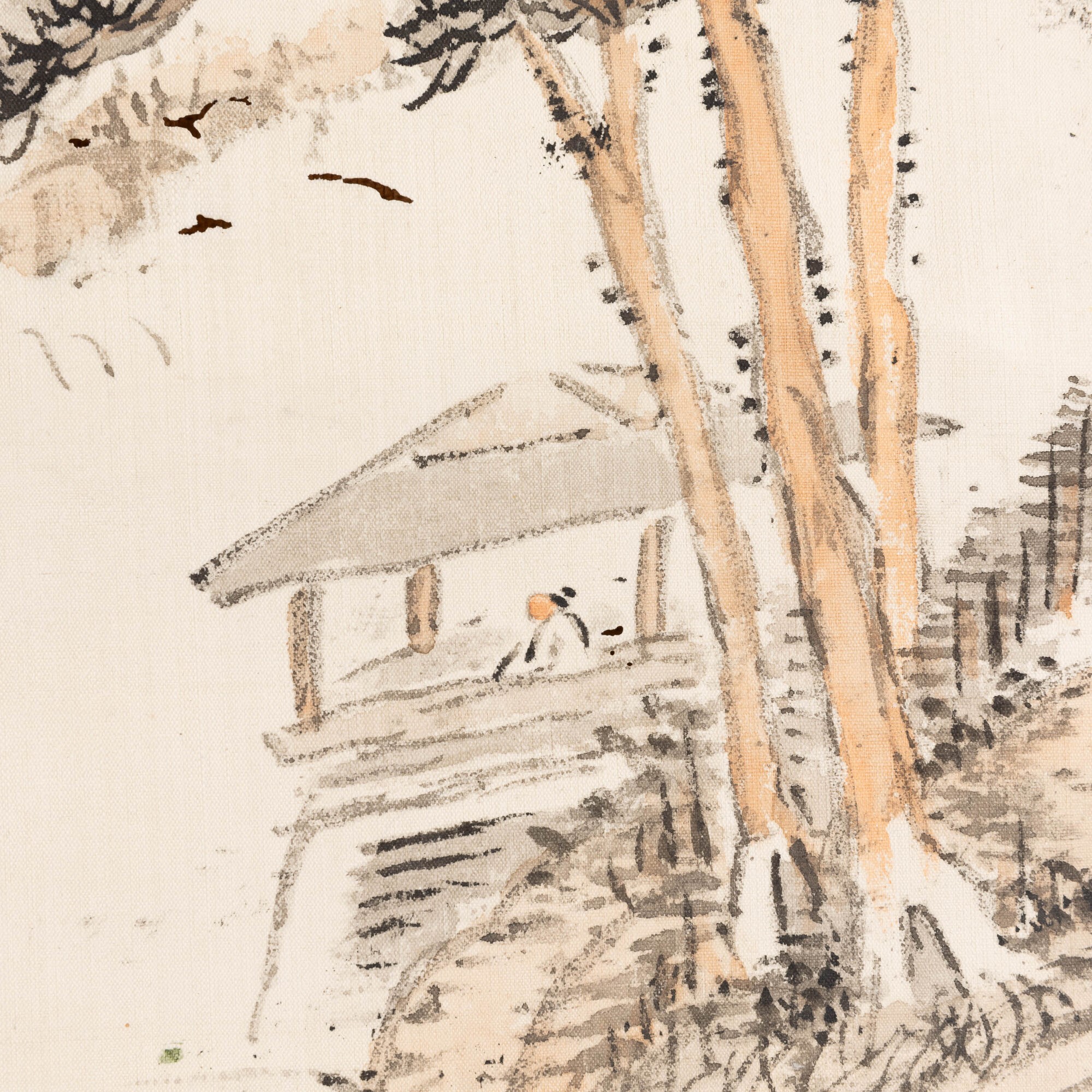 Cina, Scroll raffigurante paesaggio montano nello stile di Hua Yan, con iscrizioni e sigillo, XX ...