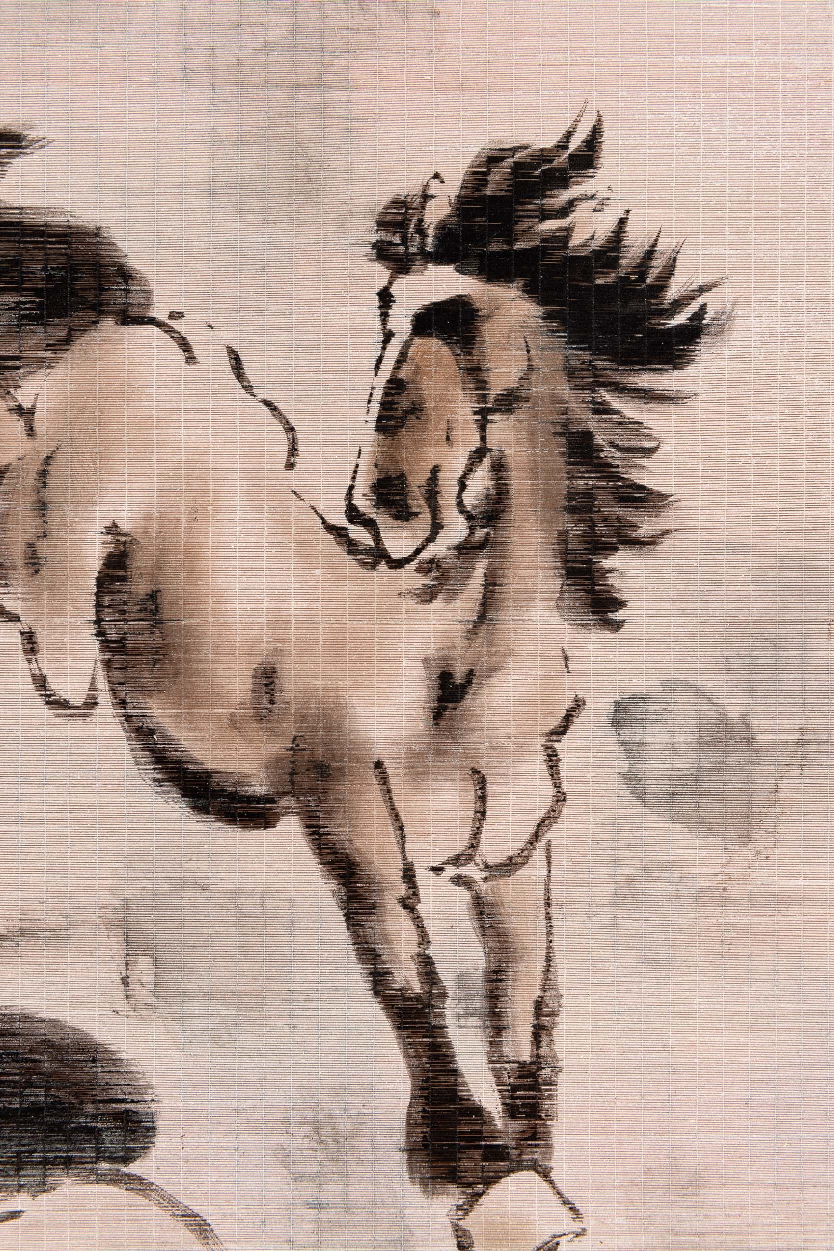 Xu Bei Hong, Scroll con coppia di cavalli, inchiostro su carta, Cina, XX secolo
