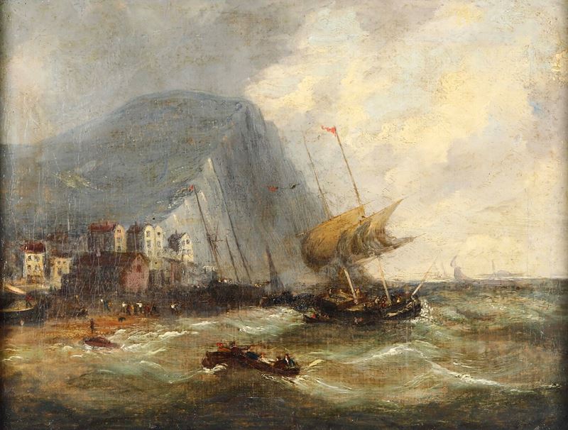 Scuola olandese del XIX secolo Marina con velieri