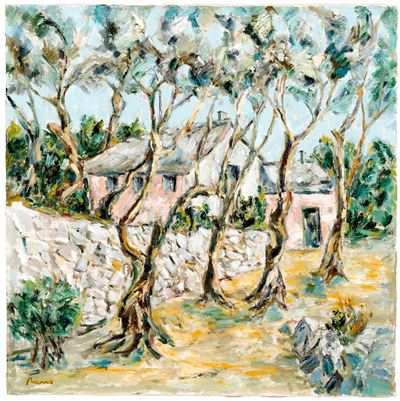 Paesaggio con alberi, olio su tela