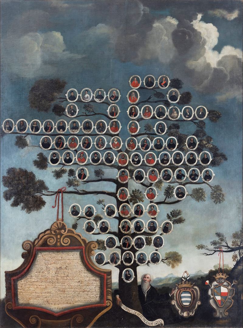 Scuola dell'Italia centrale del XVIII secolo Albero genealogico della famiglia Michelotti di Lucca  - olio su tela - Asta Fine Art Selection - Cambi Casa d'Aste