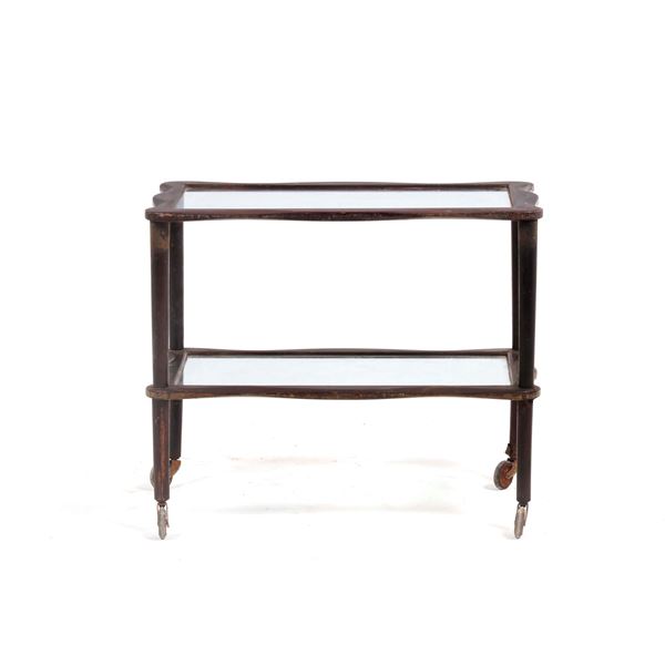 Carrello portavivande in legno e vetro a due ripiani