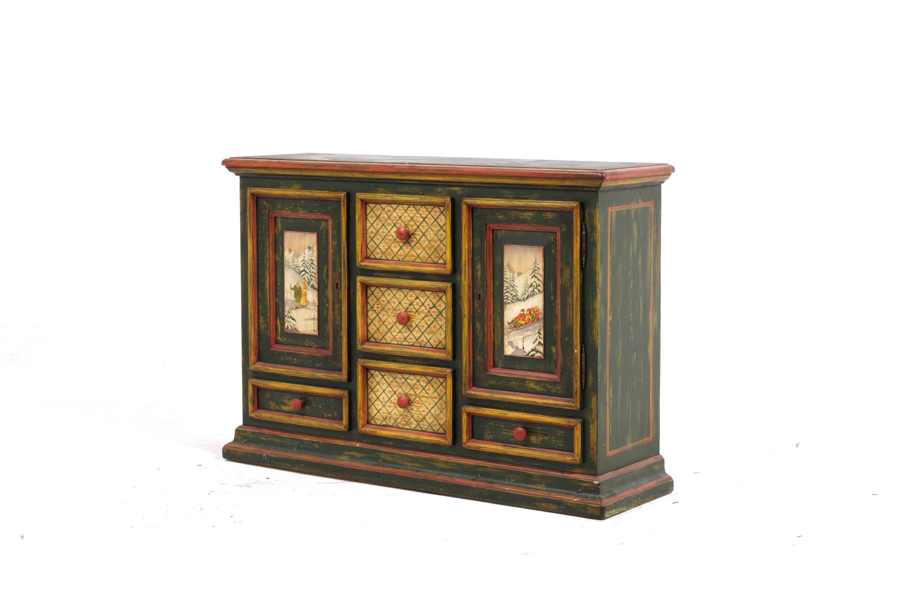 Credenza in Legno Dipinto a 5 Cassetti e Due Sportelli. XX Secolo