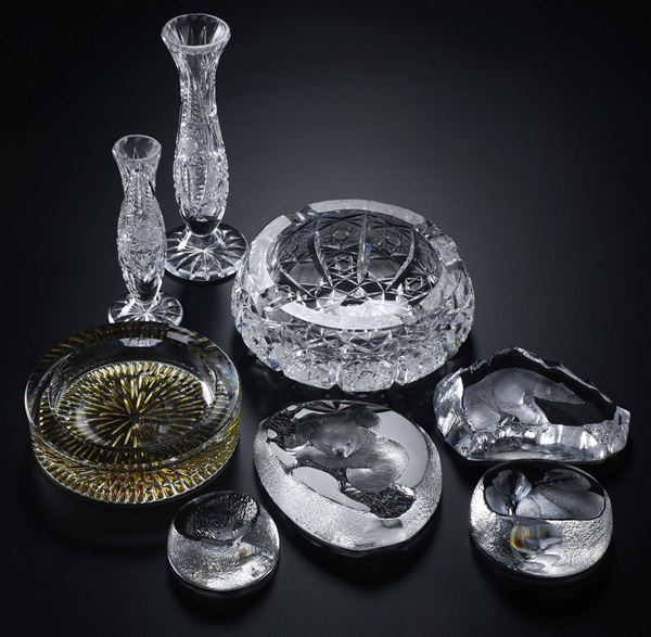 Lotto di posacenere e vasetti in cristallo