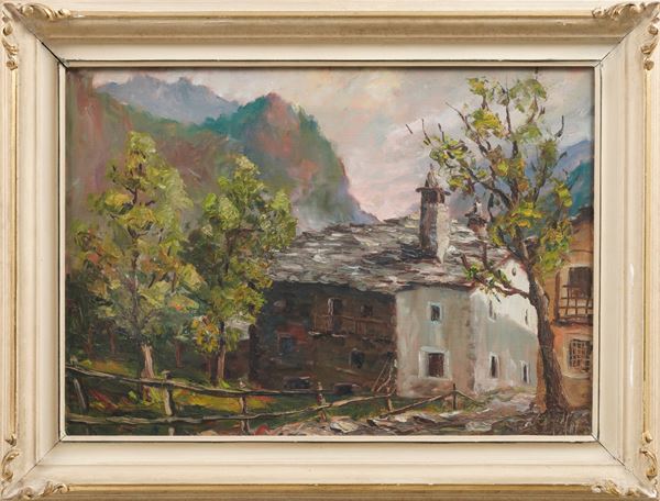 Scuola del XX secolo Paesaggio montano con case