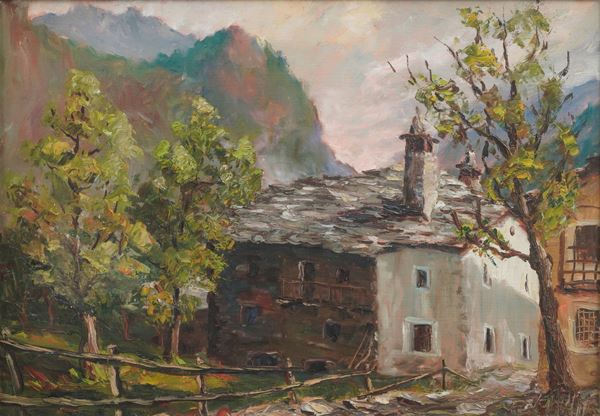 Scuola del XX secolo Paesaggio montano con case