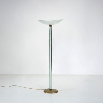 Lampada da terra in cristallo e ottone, Italia, circa 1930