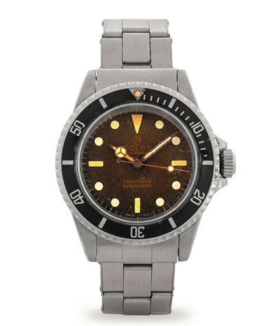 Submariner ref. 5513 in acciaio, quadrante nero gilt virato al marrone 'Tropical', circa 1964