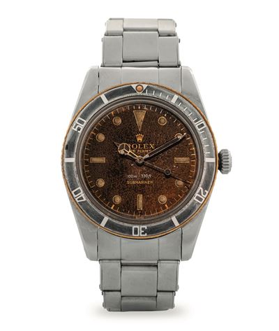 Submariner ref 5508, acciaio, quadrante nero gilt virato al marrone, circa 1959