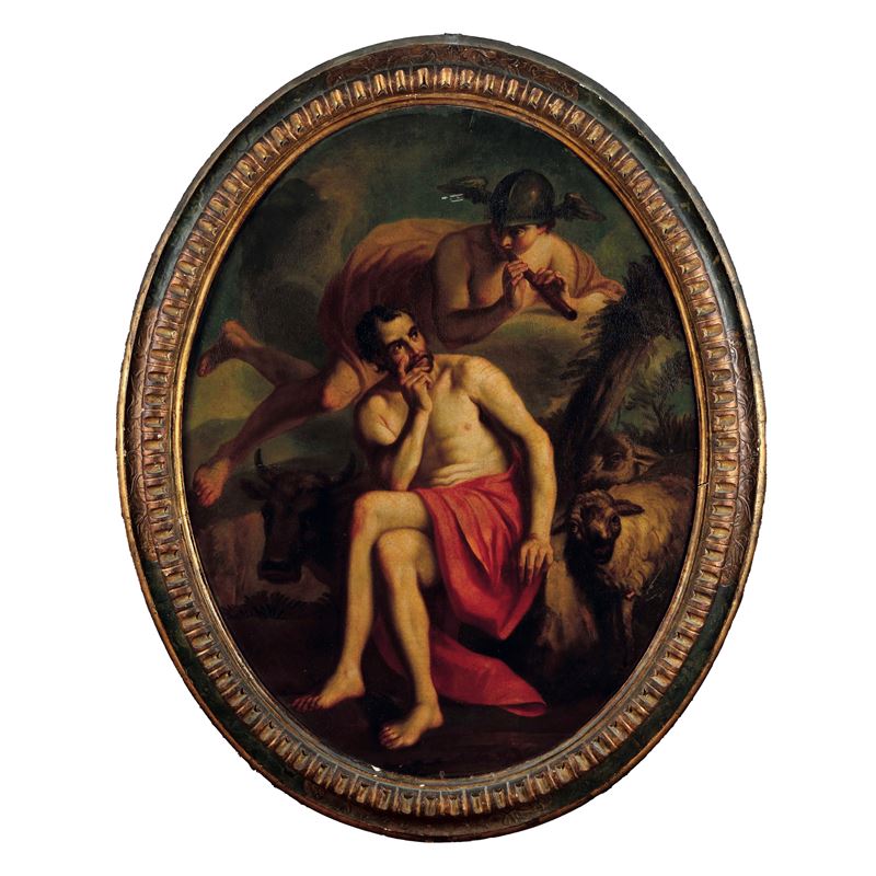 Scuola del XVIII secolo Argo e mercurio  - olio su tela ovale - Asta Dipinti Antichi - I - Cambi Casa d'Aste