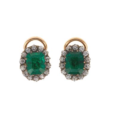 Orecchini in oro giallo 750/1000 e argento con smeraldi colombiani e diamanti