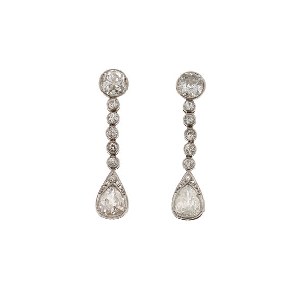 Pair of old-cut diamond and platinum earrings