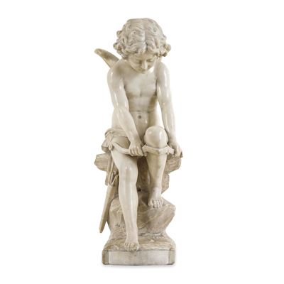 Eros che flette l’arco, scultura in marmo bianco (fine XIX secolo)