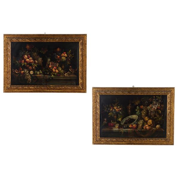 Scuola del XIX-XX secolo Coppia di nature morte