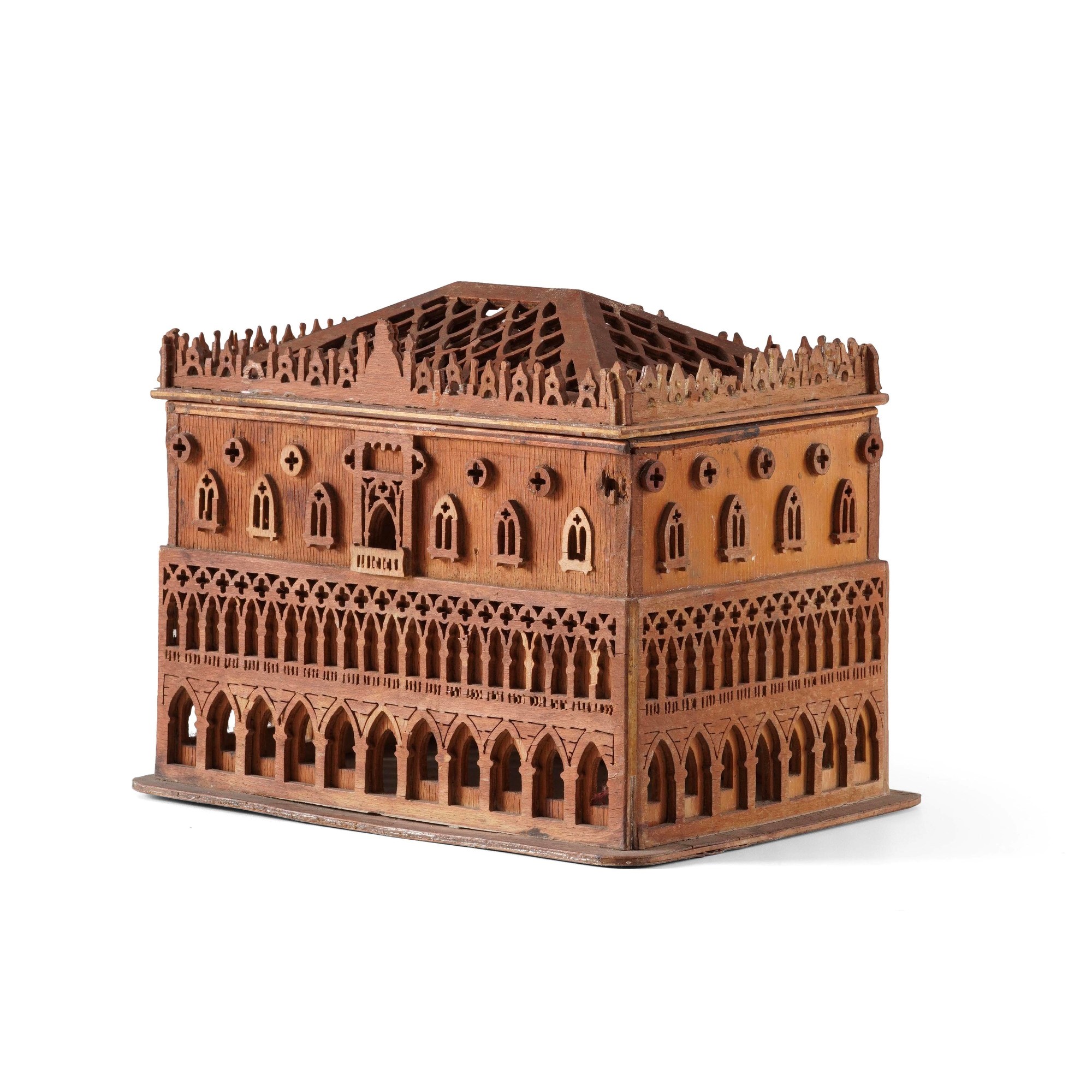 Lotto di otto modellini di edifici in legno, XX secolo