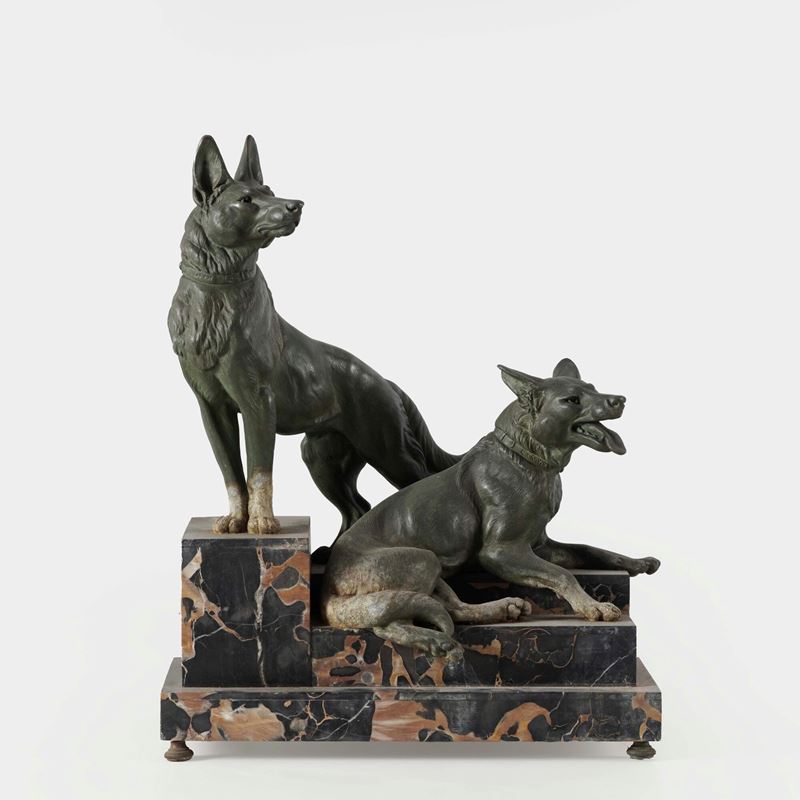 Louis-Albert Carvin (1875-1951) Due pastori tedeschi  - Auction Ettore Mocchetti's Wunderkammer - Cambi Casa d'Aste