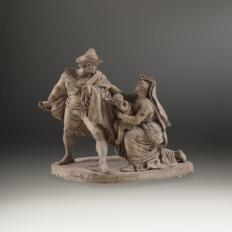 L'addio del brigante. Bartolomeo Pinelli, Roma 1833. Firmata e datata alla base "Pinelli F. Roma 1833"  - Asta Scultura e Oggetti d'Arte - Cambi Casa d'Aste