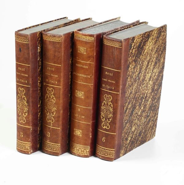 Filippo Moisè, Storia dei domini stranieri in Italia, Firenze a spese degli editori, 1853. Al lotto si aggiunge: Enciclopedia del negoziante, ossia dizionario del commercio, Venezia, co’ tipi dell’ed. Giuseppe Antonelli, 1841