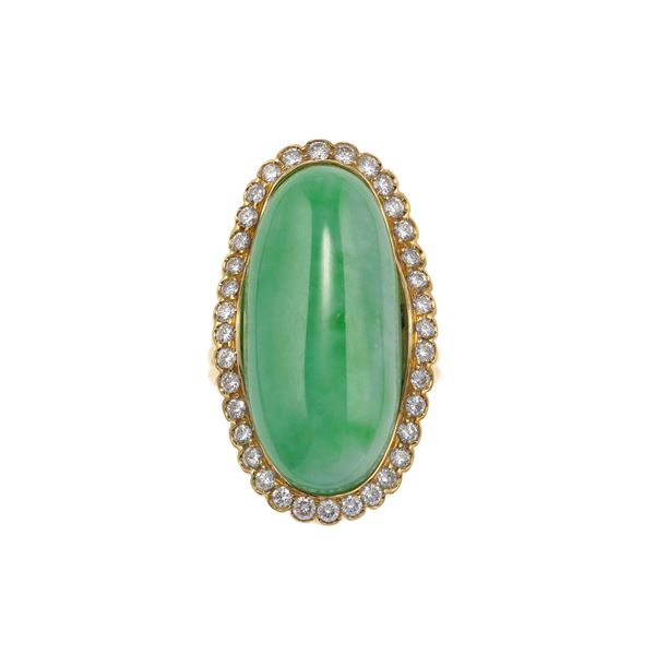 Anello con giadeite "Fei Cui tipo A" e diamanti