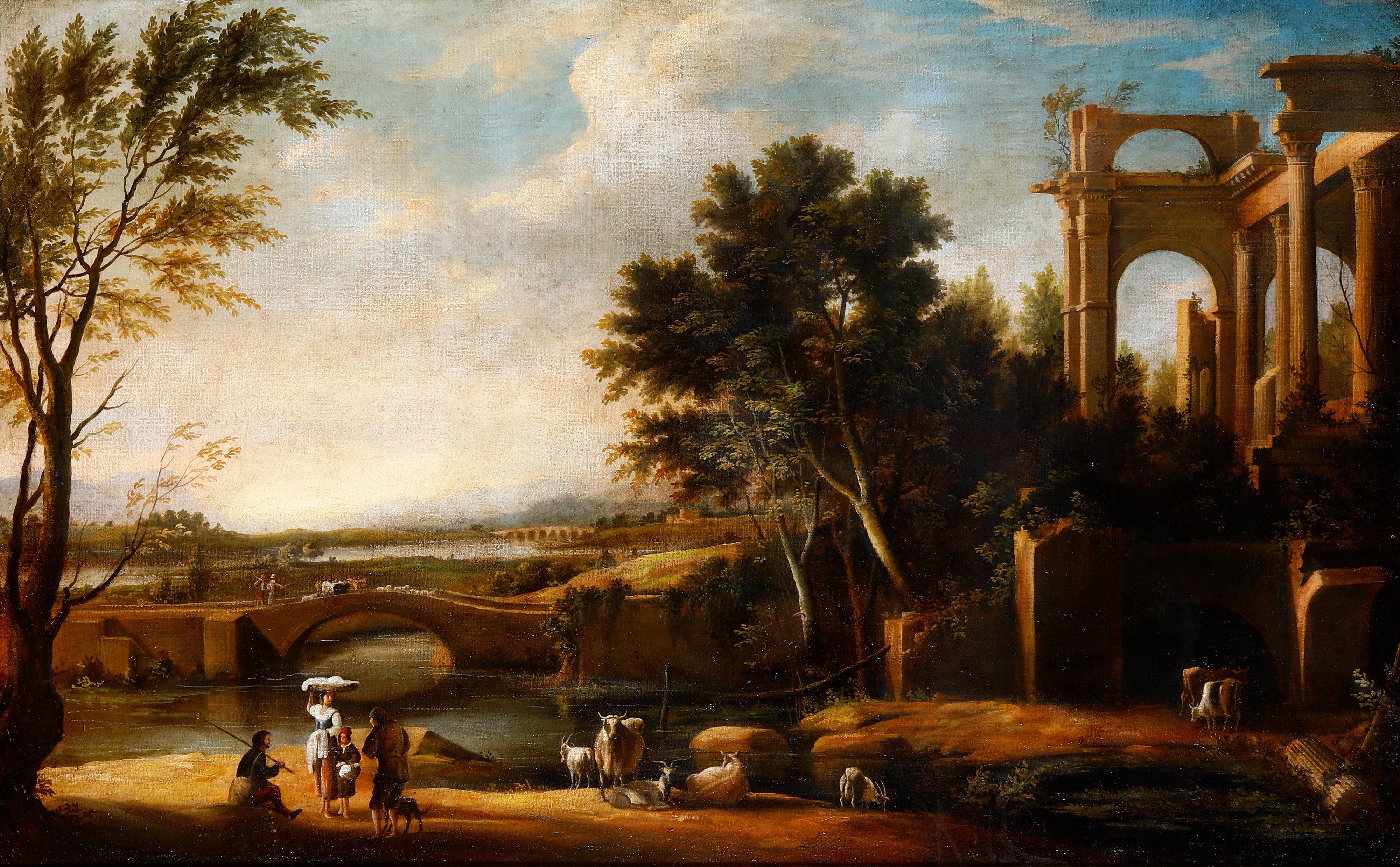 Scuola del XIX-XX secolo, Paesaggio ad imitazione dell’antico, olio su tela