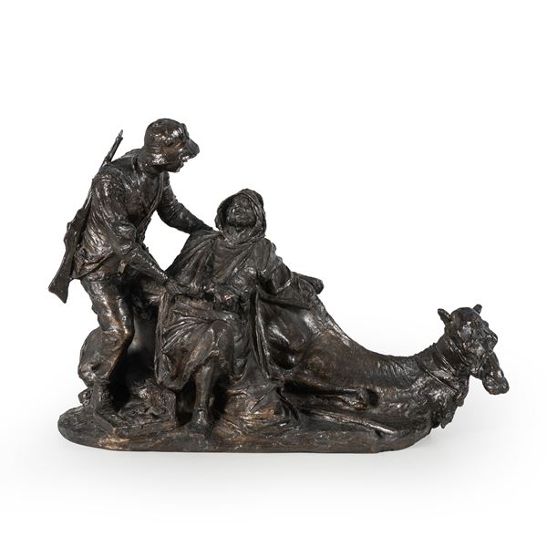 Arte italiana, prima metà del XX secolo Soldato coloniale che soccorre beduino ferito