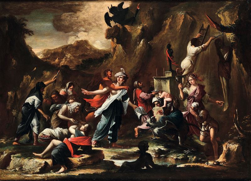Giovan Battista Quagliata : Scena di stregoneria  - olio su tela - Asta Old Masters - II - Cambi Casa d'Aste