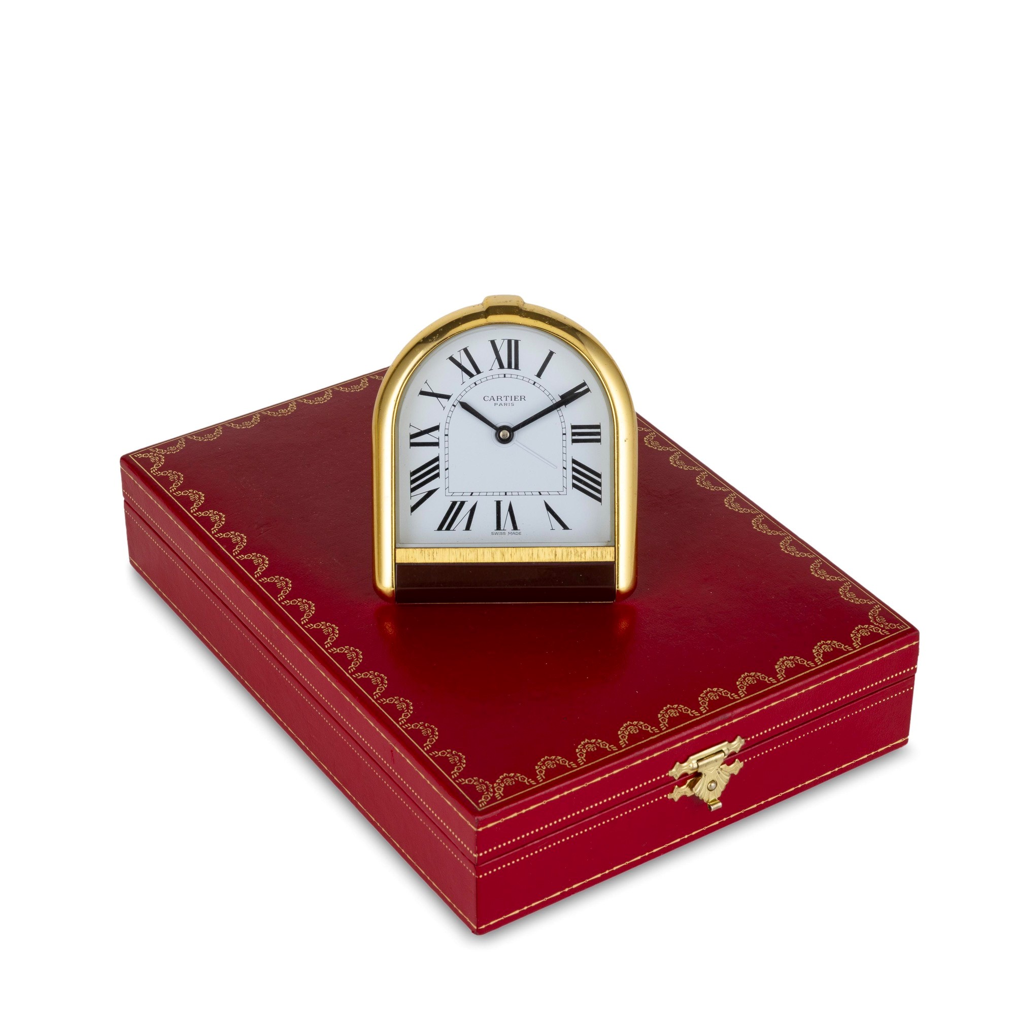 Cartier - Sveglia romana placcata oro con quadrante bianco e movimento al quarzo