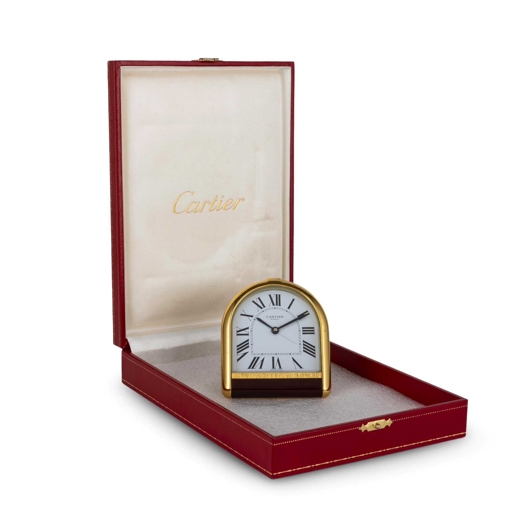 Cartier - Sveglia romana placcata oro con quadrante bianco e movimento al quarzo