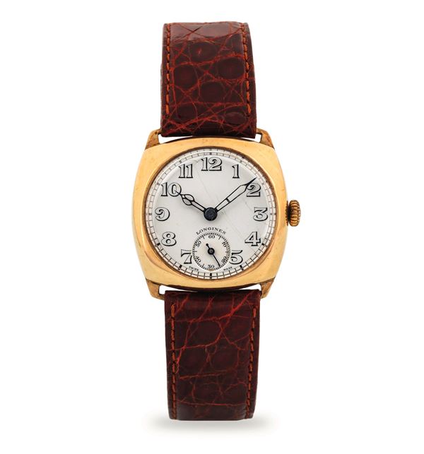 Longines - Solo tempo in oro rosa 9k per mercato Inglese, quadrante bianco con piccoli secondi al sei, carica manuale, 30 mm, con scatola originale