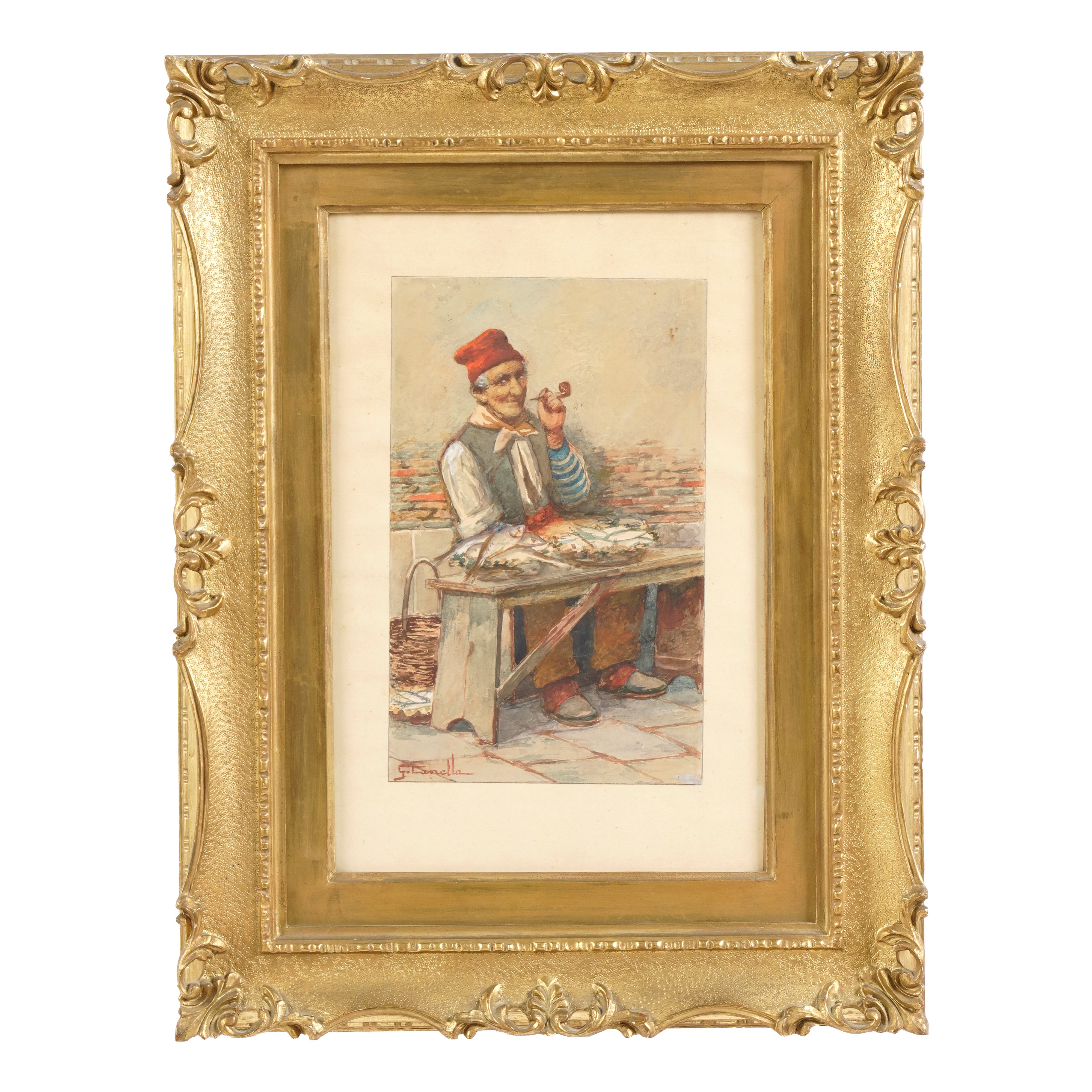 Giuseppe Canella - Pescivendolo, acquerello su carta