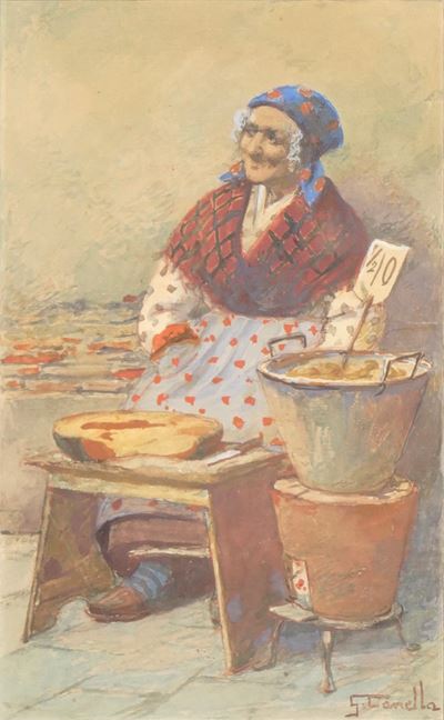 Venditrice di formaggio, acquerello su carta