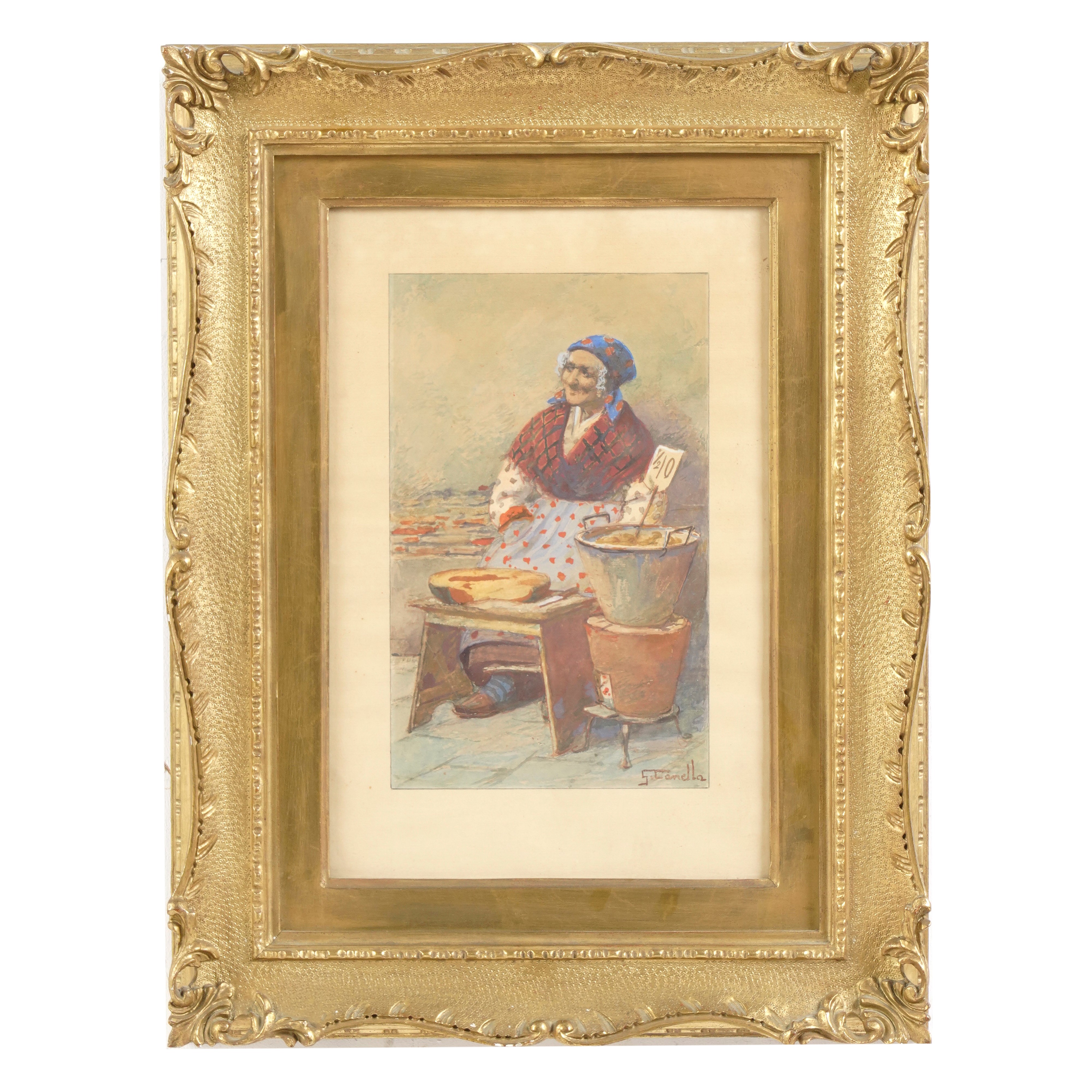 Giuseppe Canella - Venditrice di formaggio, acquerello su carta