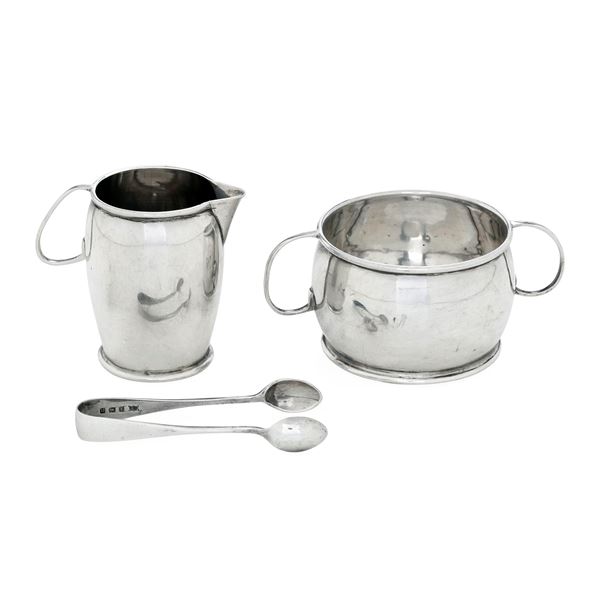 Birmingham 1912 Set Art Nouveau composto da lattiera e zuccheriera con pinza