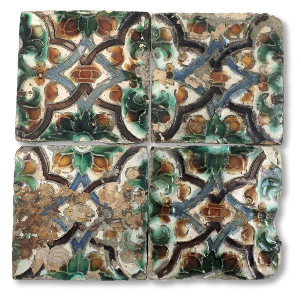 Quattro “azulejos” Spagna, Toledo, fine XV - inizio XVI secolo