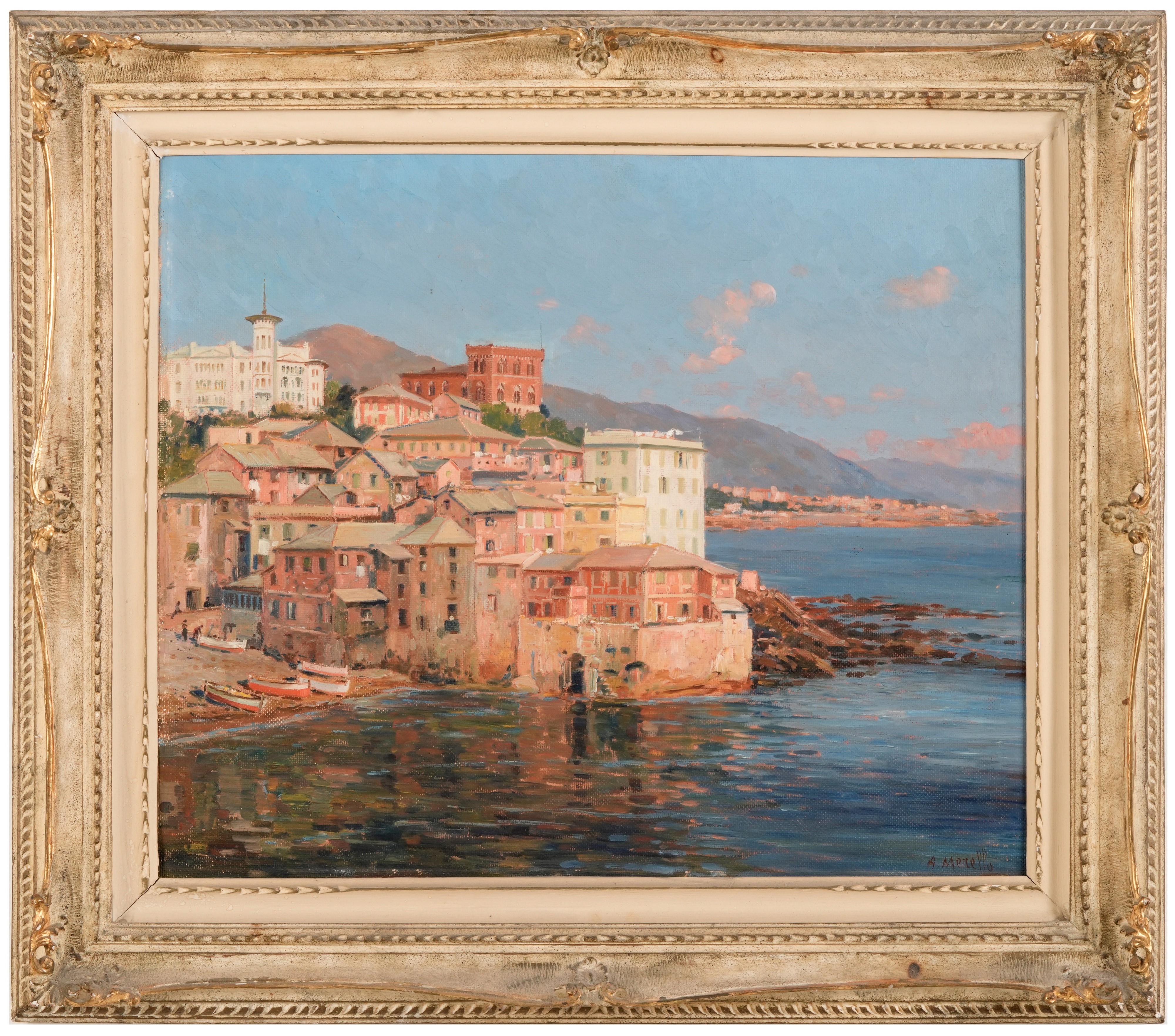 Amedeo Merello - Veduta di Boccadasse, olio su faesite