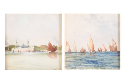 Marine con barche, 1875-1945, acquerello