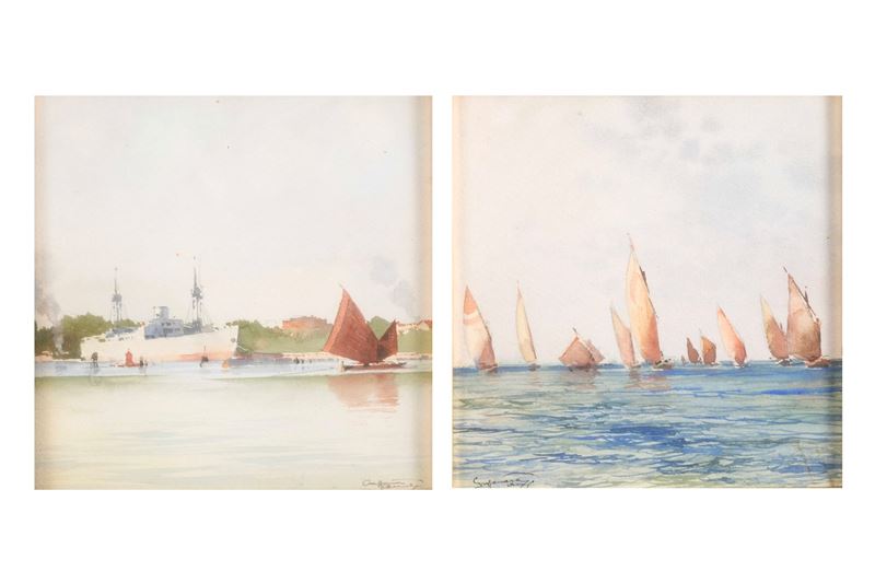 Aurelio Craffonara : Marine con barche  - Asta Dipinti del XIX-XX Secolo - Cambi Casa d'Aste