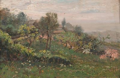 Paesaggio, olio su tavoletta