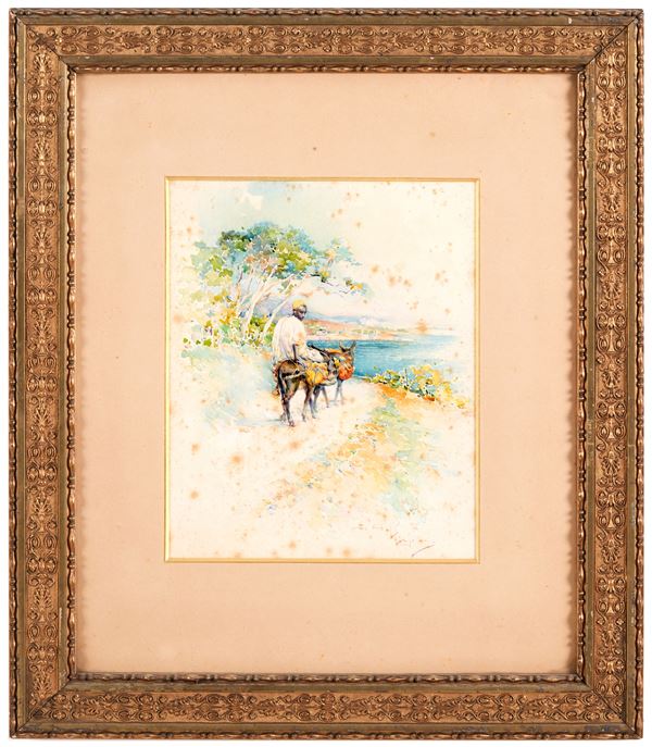 Acquerello con moro a cavallo. XIX-XX secolo
