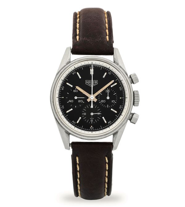 Heuer - Carrera 1964 Re-Edition ref CS311 steel chronograph, black dial with counters, with box and warranty, circa 1997